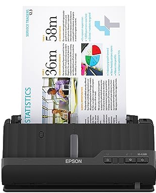Epson Workforce ES-C220 Compact Computer Document Scanner with 2-Sided Scanning and Automatic Document Feeder (ADF) for PC and Mac | 20 Page Automatic Document Feeder, 30ppm/60ipm Speed Portable Scanner for PC and Mac