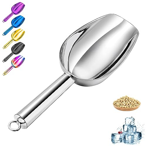Haizsijin Metal Ice Scoop - 3 Oz Stainless Steel Multipurpose Scooper for Ice Maker, Bucket, Kitchen, Bar Parties & Weddings, Ideal for Popcorn, Flour & Dog Food (3oz-silver)