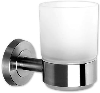 WENKO001 Edelstahl Zahnputzbecher satiniertes Glas rostfrei Zahnputzbecher-Halter…