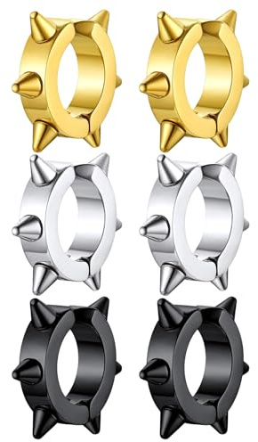 JewelryWe Schmuck Herren Damen Ohrringe, Edelstahl Strass ohne Loch Fake Creolen Ohrstecker Ohrclips Klappcreolen Huggie, Silber Gold Schwarz