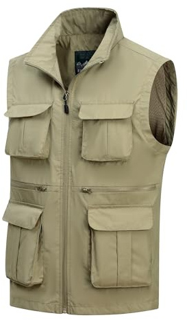 MeiLayM Uomo All'aperto Gilet da Pesca con Multi-Tasche Traspirante Asciugatura Rapida Sportivo Giacca Viaggio Casual Gilet Leggeri Traspirante Senza Maniche Gilet Fotografi Caccia
