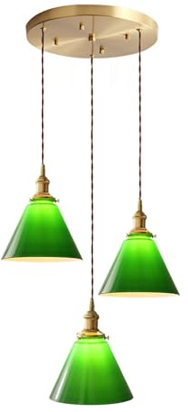 LFsem Vintage 3-Flammig Pendelleuchte, Grüne Glas Hängende Esstischlampe, Esszimmer Hängelampe, Hängende Deckenleuchte Schlafzimmer, Messing E27-Fassung