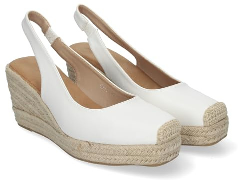 shoes&blues.es 83405 Sandalias de Cuna de Yute para Mujer, con Puntera Cerrada, Comodas y Elegantes con Cierre de Hebilla Ajustable, Ideales para Cualquier ocasion. Blanco Talla 38