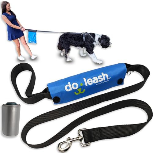 DoLeash Hundeleine mit integriertem Abfallsammlungs- und Tragesystem, bequemes Entnehmen und Tragen von Haustierabfällen, 1,5 m gepolsterter Softgrip-Griff, ideal für große und kleine Hunde, inklusive