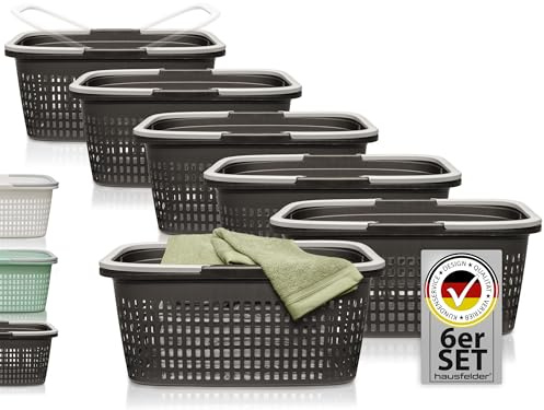 Hausfelder Wäschekorb Set stapelbar, 6er Set, 58x37x25cm, Anthrazit-Schwarz | 6er Set, 58x37x25cm, stapelbar, mit Henkel, Wäschekorb, anthrazit-schwarz, Körbe, Griffen