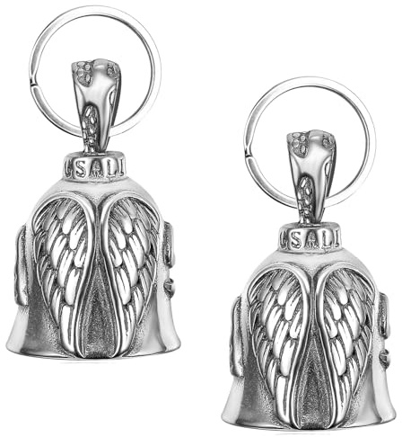 QZQUFJ 2 Pezzi Campanella Motociclisti Originali, Portachiavi Moto Portafortuna, Angelo Custode Con Anello Appeso Per Auto Elettriche, Biciclette