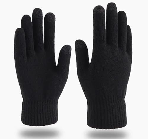 Gadgets Mafia Thermal Insulated Knitted Touch Screen Gloves for Women – Winter Wooly Warm Knit Work Gloves – Windproof, Stretchy, Fleece Lined, Black (Black Knitted)