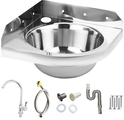 Kommerzielle Küchenspüle, Einzelbecken, Eckwaschbecken fürs Badezimmer, kleines dreieckiges Becken, Eckspüle aus Edelstahl zur Wandmontage (b-26 cm/10,2 Zoll)