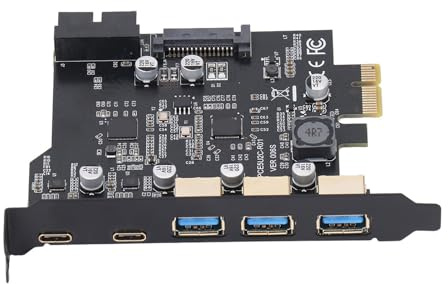 PCIe zu USB 3.2 Karte, 2xUSB Typ C, 3xUSB Typ A, 19 polige PCIe zu USB3.2 Gen 2 Karte mit 20 Gbit/s, PCI Express Erweiterungskarte USB-Karte für Desktop PC | PCIe zu USB3.2 Gen 1 Karte mit 20 Gbit/s PCIExpress Erweiterungskarte für Desktop PC