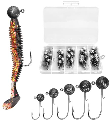 Eascor 25pcs Anzuelos De Pesca Mar Cabeza Plomada Gancho De Pesca 2/0 3/0 4/0 Anzuelos con Cabeza De Plomo 5g 7g 10g 12g 14g Anzuelos para Peces De Goma para Pescar Fish Depredadores