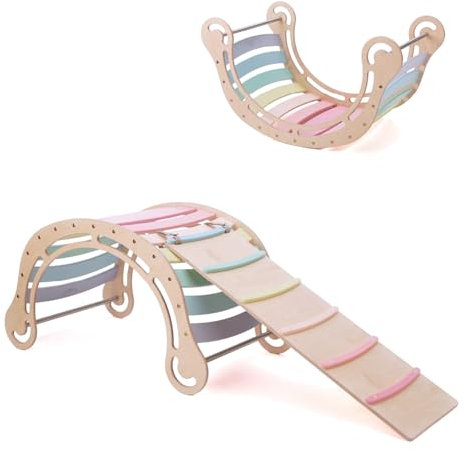 KateHaa XXL Klettergerüst Indoor mit Rutsche, Kletterbogen aus Holz für Kinder ab 12+ Jahren (Pastell)