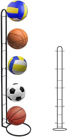 XIAQICA Support Ballon Basket À 5 Niveaux Organiseur de Basket-Ball Support de Rangement pour Ballon Support Ballon Basket Foot Volley Rugby étagère de Rangement pour Balles de Sport