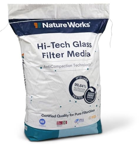 Nature Works Hi-Tech Filterglas 0,6-1,2 mm - 20 kg Premium Filtermedium für Pool Teich und Trinkwasser - 99,64% Filtrationsleistung - Anti-Compaction Technology® - Bis zu 10 Jahre wiederverwendbar
