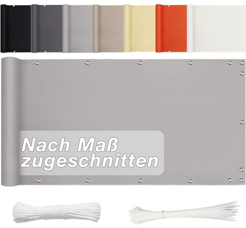 Balkon Sichtschutz 75cm x 700cm Wetterfest Polyester Terrassendeko für Balkongeländer 100% Privatsphäre Grau