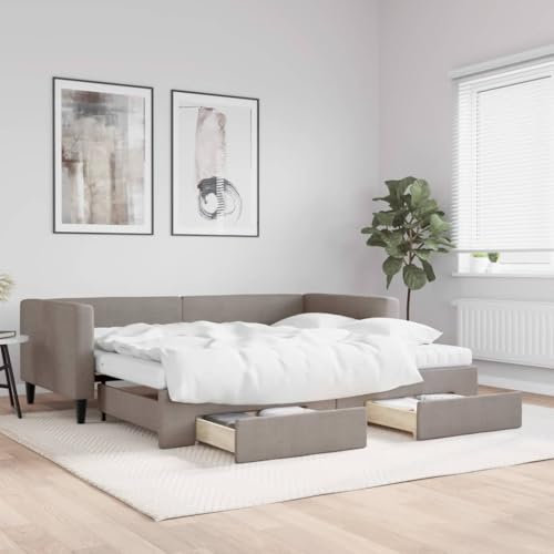 Xichuzi Tagesbett Ausziehbar mit Schubladen Taupe 90x200 cm Stoff, Schlafsofa, Daybed, Bettsofa, Sofa Bed, Sofabett, Schlafcouch, Jugendbett, Bettgestell, Bettcouch - 3196635