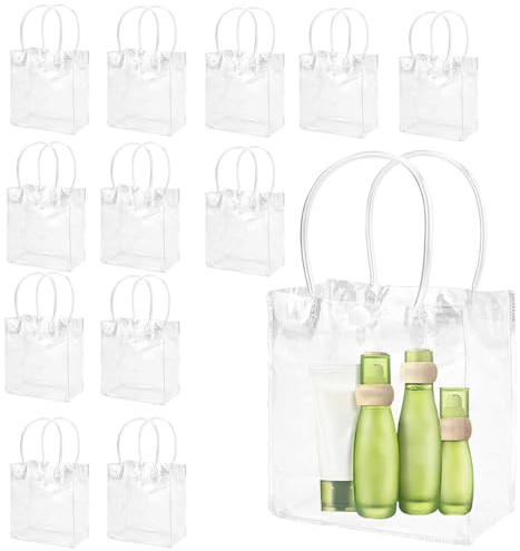 Geschenktüten Durchsichtig, 12 Stück 13x15x7cm, Geschenkfolie Transparent, Klare Pvc-Geschenktüten Für Hochzeit, Shopping, Party, Babyparty Gastgeschenk, Babyparty Geburtstag
