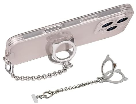 QINGZY Cordon para Movil Universal, Cadena para Teléfono Móvil Corta 13cm, Cordón de Correa de Muñeca de Metal, Correa para Teléfono con Parche para Smartphone