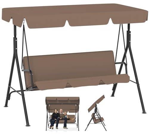 Froadp Columpio de jardín para exteriores con techo, 3 plazas, soporta hasta 200 kg, resistente a la intemperie, columpio para adultos en el jardín, balcón, terraza, 176 x 110 x 152 cm, marrón oscuro