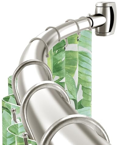 AeedWisp Curved Shower Curtain Rail, 35-76 Inches Adjustable Shower Curtain Pole, Rustproof Brushed Nickel Curved Shower Rail for Bathroom, Living Room, Balcony, Need to Drill