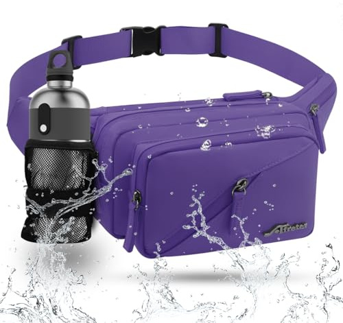 REETEE Bauchtasche Damen und Herren Wasserabweisende Gürteltasche mit Flaschenhalter, Mehrere Fächer Hüfttasche Sport für Reise Wandern Hundetraining Outdoor-Aktivitäten (Lila)