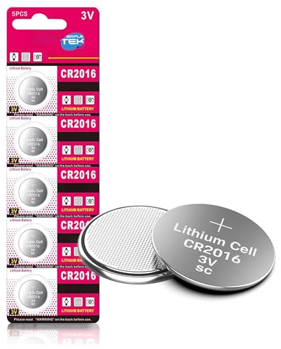 Simpletek - 5 pilas de botón de litio CR2016 de 3 V, 20 mm x 1,6 mm, para relojes, llaves y básculas