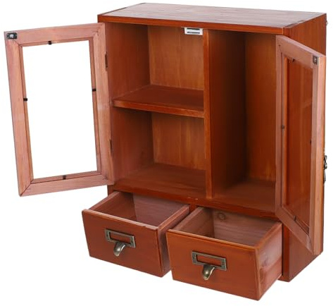 BATHVEVE Kleiner Wandschrank mit Doppeltüren, Braun, Vintage | Wandmontage, Platzsparend und Vielseitig, Feine Verarbeitung, für Wohnraum, Küche oder Bad