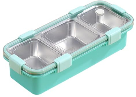 Jooehyer Scatola Portapranzo A 3 Scomparti, Bento Box In Acciaio, Contenitore per Alimenti Portatile per Bambini, Scatola per Snack A Prova di Perdite B