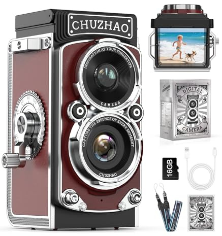 Mini Retro Kamera Vintage Kamera 12MP 1080P FHD Digitalkamera TLR Autofokus Fotokamera mit 16GB Speicherkarte Fotoapparat Tragbare Kompaktkamera für Kinder Teenager Student Anfänger Geschenk (Rot)