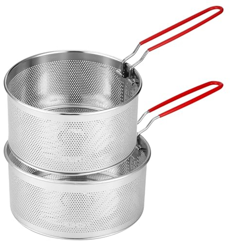 YOFAPA Edelstahl Lebensmittel Siebkorb Set, 2 Nudelsiebe, 18cm+20cm, Metall-Nudelsieb mit abnehmbarem, hitzebeständigem Griff, fein perforierter Frittierkorb zum Kochen, Abgießen, Braten und Dämpfen