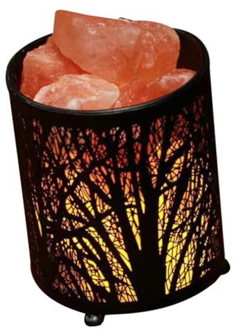 OUNONA Lámpara de Sal Decorativa Pequeña para Dormitorio con Diseño de Cesta de Hierro Forjado y Luz Ambiental Cálida para Mesita de Noche y Decoración del Hogar