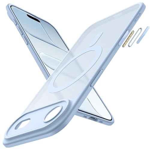 JETech Funda Magnética para iPhone Air Compatible con MagSafe, Carcasa Slim Antigolpes con Botón Control Cámara Incorporado, Respaldo Mate Translúcida (Azul Cielo)