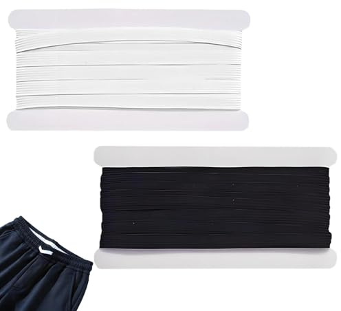 2 Pcs Black Elastic Band, 0.6cm×20m Long, Black & White Elastic Band, Sewing Cord Bands, for DIY Garment, Sewing Crafts, Sports Shorts Accessories, 10-Meter-Each