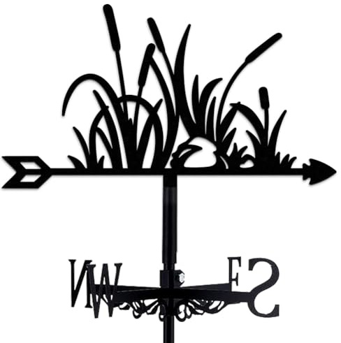 BEUNITONE Reed Weather Vane, Black Metal Weathervane Roof Mount, Wind Direction Indicators Wind Measuring Tool Outdoor, Wind Vane Ornament Decoration for Shed Garden Yard Farmhouse Patio Decor