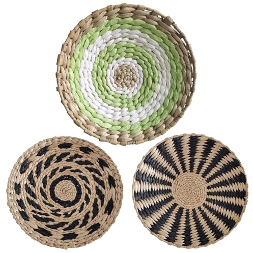 Genérico Cestas de Pared Tejidas a Mano, 3 Piezas Bandeja Decorativa de Mimbre y Cuerda de Papel, Plato Colgante para Frutero y Decoración del Hogar, Arte de Pared para Sala y Cocina