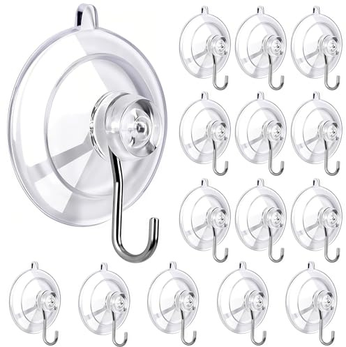 Lot de 12 ventouses avec crochets Ø 45 mm, crochets polyvalents, adhérence fiable sur verre et surfaces lisses, pour salle de bain, cuisine, voiture, porte-serviettes, décoration de Noël, guirlandes