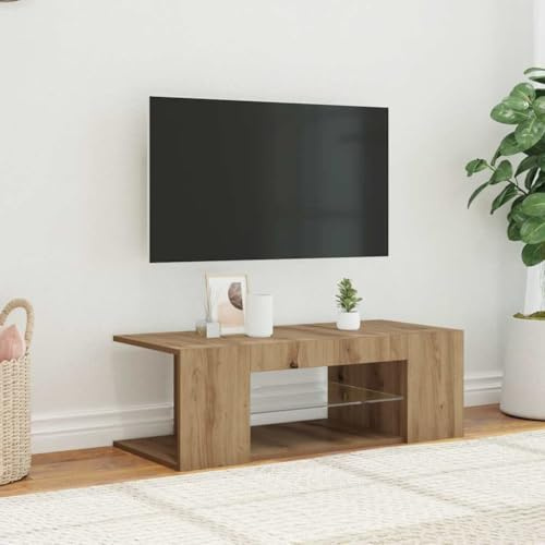 Mandloder Meuble TV avec éclairage LED, chêne artisanal, 90 x 39 x 30 cm, meuble multimédia robuste, centre de divertissement pour le salon, design moderne avec espace de rangement