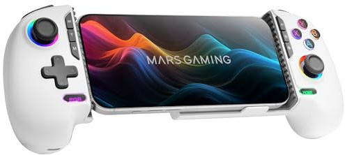 Mars Gaming MGPXPRO, Gamepad Bluetooth 5.0 2en1, Support Smartphone jusqu'à 7, Joysticks et Gâchettes Magnétiques Hall Effect, Boutons Macro et Turbo, PS4|Switch|Switch 2|PC|Android|iOS 13.0+, Blanc