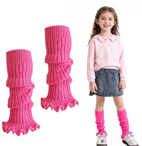 AffeGifts Baby flickor dans benvärmare flicka hålla sig varm och snygg benvärmare 80 stickade ankel värmare för 80-talet fest dans sport yoga tillbehör, Rosa Rosa, 32 * 7 cm
