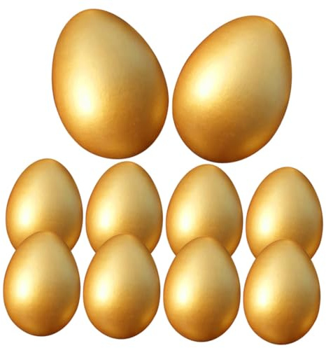 BESTonZON 10 Stück Goldene Ostereier aus Holz zum Basteln & Dekorieren | Feste Festival Deko für Innenbereich