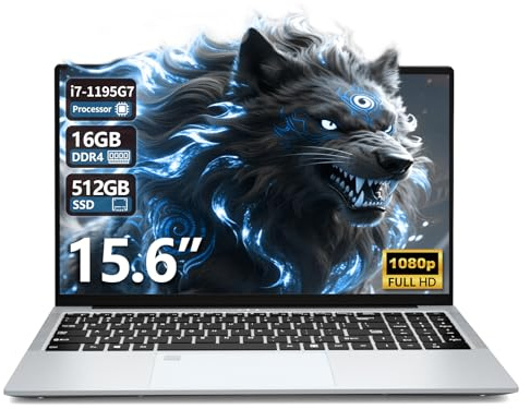 DIAKUOE 15.6 Ordenador Portátil Core i7-1195G7, Win 11 PC Portátil 16GB RAM 512GB SSD, Gaming Portátil Desbloqueo de Huellas Dactilares, Laptop IPS Pantall, Iris Xe Graphics GPU, Type C/RJ45