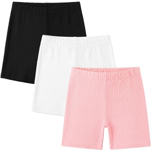 Baogaier Flicka cykelbyxor, 3-pack, ventilerande shorts för 5–16 år, Svart, rosa, vit, 10-12 år