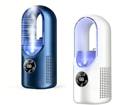 Ventilador portátil para aire acondicionado, 2 unidades, enfriador de aire silencioso sin aspas con 6 velocidades de viento y temporizador de 1-6 horas, humidificador, alimentado por USB, mini unidad