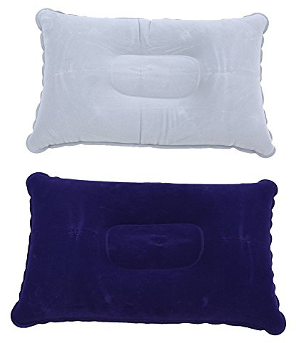 Uppblåsbar uppblåsbar campingkudde, GOODCHANCEUK 2-pack nackstöd flygkudde rektangel resa komfort sömn mjuk kudde 38 cm x 24 cm blå och grå