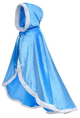 Party Chili Fur Princess Hooded Cape Cloaks Costume for Girls Dress Upp Blue 6-7 Years(130cm)