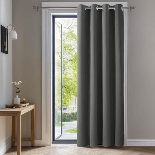 Deconovo Verdunkelungsvorhang Hitzeschutz Thermovorhang mit Ösen Hellgrau | 1 Stück, H280 x B140 cm, Ösenschal Vorhang, abdunkelnd, mit Sichtschutz, für Wohnzimmer und Schlafzimmer, Blackout Curtain