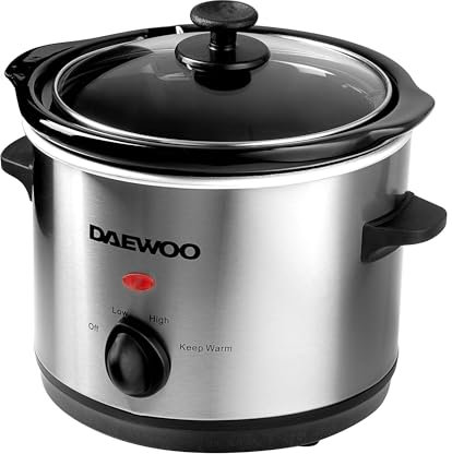 Daewoo 1.5L Mini Slow Cooker – Compact Electric Cooker with Ceramic Bowl & Glass Lid, 3 Heat Settings (Low, High, Keep Warm), Ideal for Singles, Students, Couples, Energy Efficient, Black