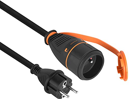 Electraline 01760 Prolunga IP44 5M in gomma H07RN-F 3G2,5mm Femmina Francese Electralock dotata di sistema di bloccaggio che impedisce la disconnessione spina, Nero