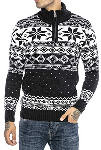 RED BRIDGE Suéter de Punto para Hombres Estilo Noruego Jersey Pulóver con Cuello Alto Azul S