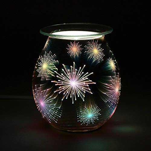 Multicolor Glass 3D Fireworks Effect Light Up Electric Oil Burner - 14cm x 10cm (1 Pc.) - Eye-cathcing Design & Unique Gift, Durable Material - Perfect for Home Decor