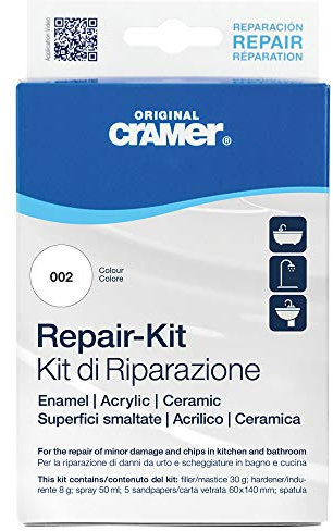 Cramer 16002IT Kit-Riparazione Superfici smaltate, Acrilico e Ceramica - bianco puro/bianco chiaro - per riparazioni durature di vasche da bagno, piatti doccia e lavabi